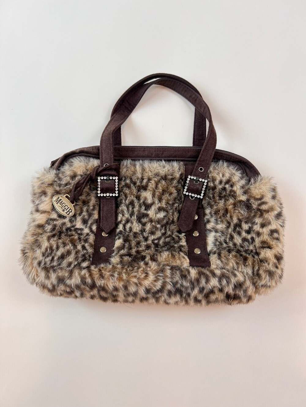 Vintage Y2K Animal Print Faux Fur Purse Rhinestones Gyaru
